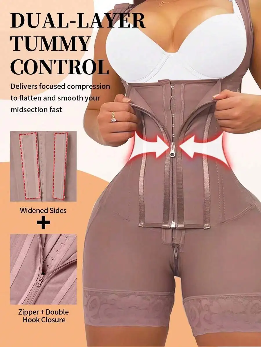 Body Moldeador de Doble Capa con Control de Abdomen, Cierre de Cremallera y Gancho