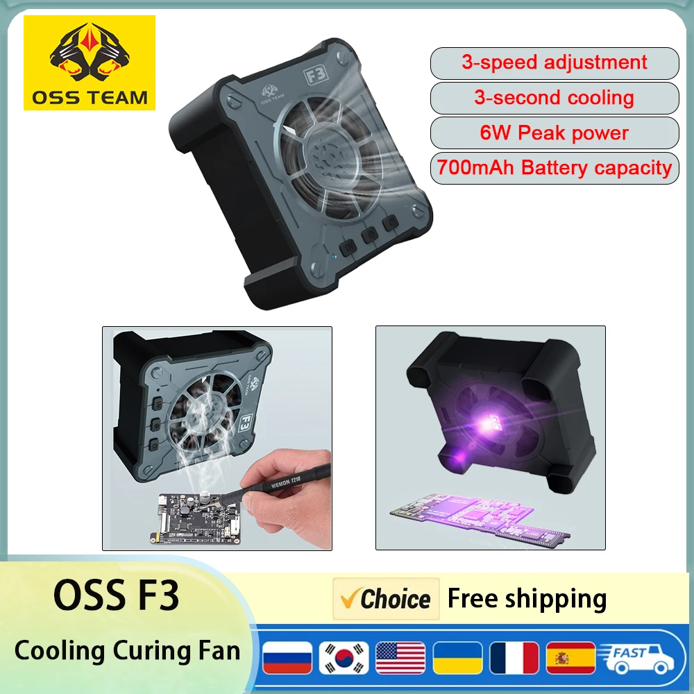 

Охлаждающий вентилятор OSS F3 3 в 1, 6 Вт, 3-секундное охлаждение для ремонта телефонов, сварка печатных плат, извлечение дыма, быстрое охлаждение, рассеивание тепла