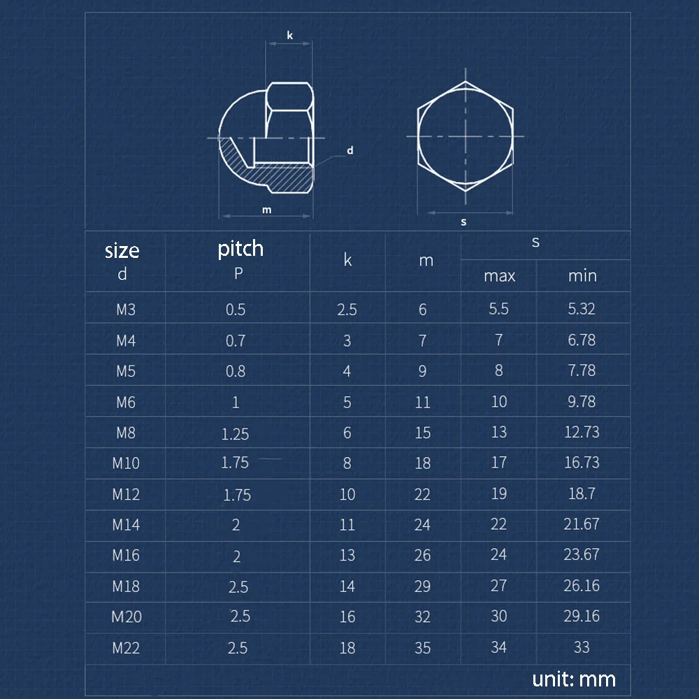 Left Thread Hex Dome Acorn Nut M6 M8 M10 M12 M16 304 Stainless Steel Reverse Tooth Hexagon Dome Cover Decorative Cap Nuts