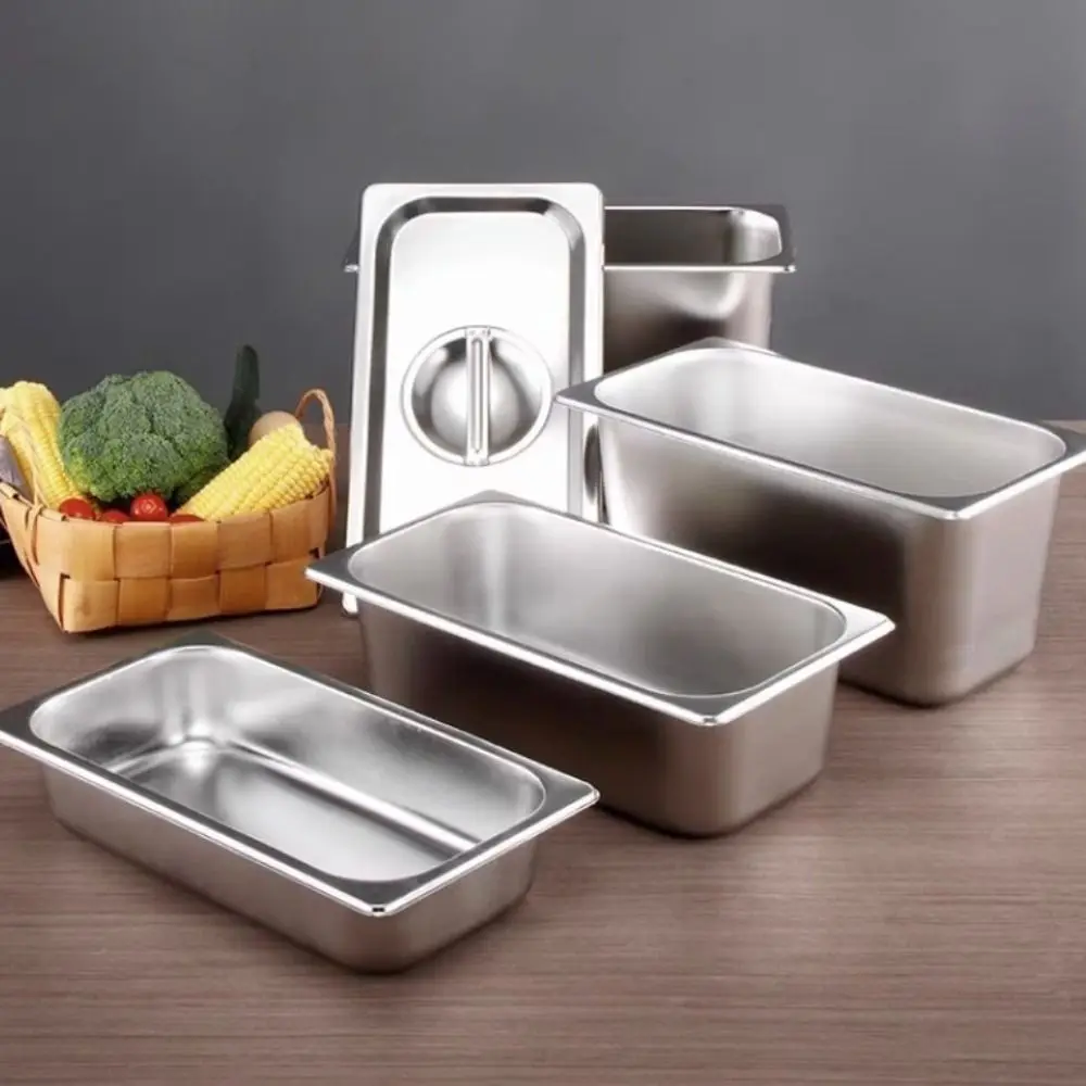 

Stainless Steel Canteen Food Basin Rust-proof Thickened Food Storage Box with Cover Rectangular Food Preparation Box Restaurant