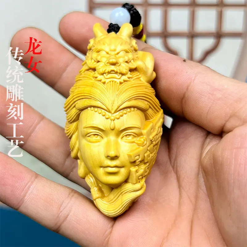 Buis Carimplanté Dragon Girl Guofeng National Tide Beauty Pendentif pour homme, pièce de poignée de jeu Wen, bagage à main incroyable