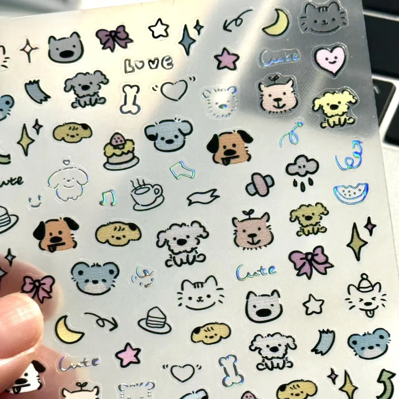 3Pcs 미니 만화 강아지 토끼 스티커 헤드셋 노트북 플랫 장식 스티커 Kawaii 전화 미술 용품 저널 스티커