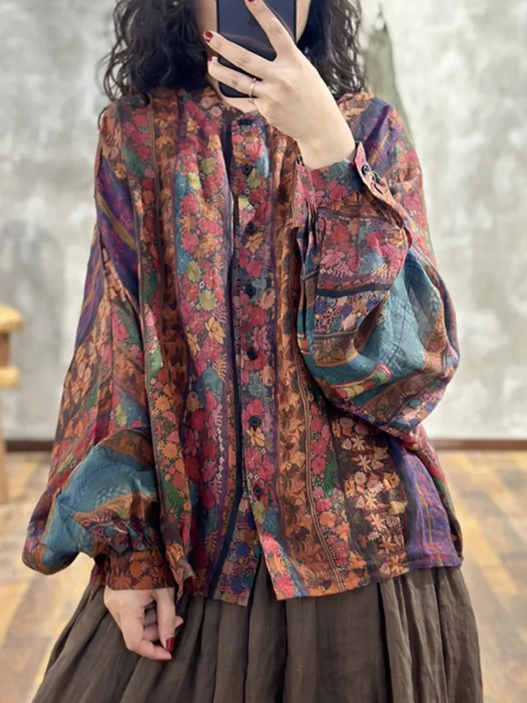 Oversized Autumn Casual Loose Shirt Women Fashion Floral Flower Graffiti Print Ladies Blouses Long Sleeve Woman Shirt Tops 2023