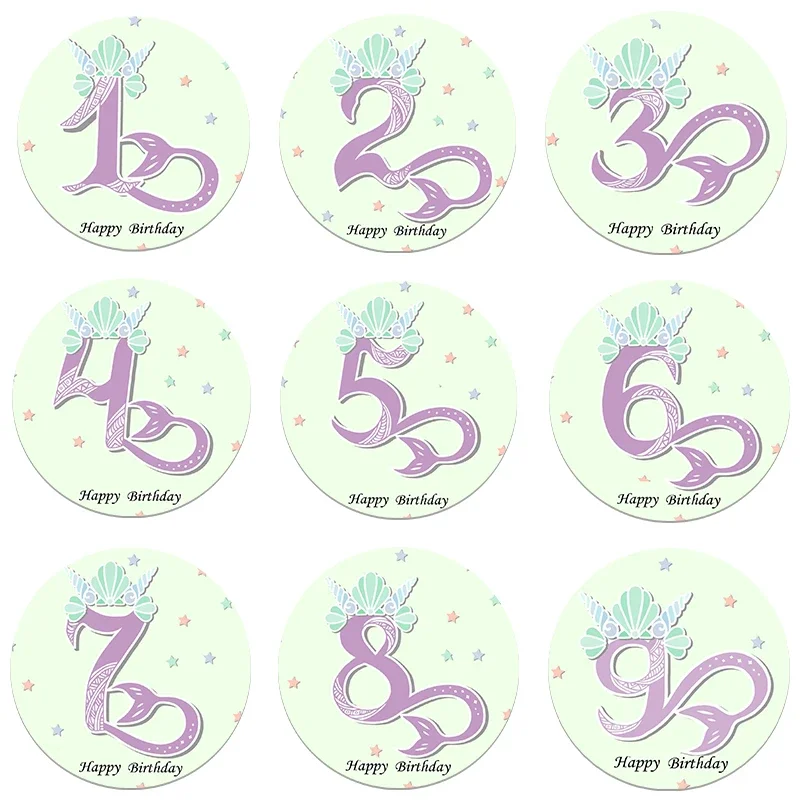 Mermaid Party Adhesive Seal Sticker For Baking Gift Box Bag Decorations Number Paper Stickers Under the Sea Birthday Supplies