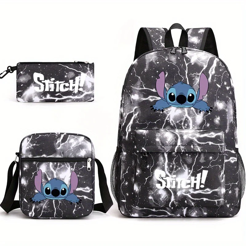 

Disney Stitch Anime Surrounding Print Book Bag Three Piece Set Stitch Pen Bag Single Shoulder Bag Backpack