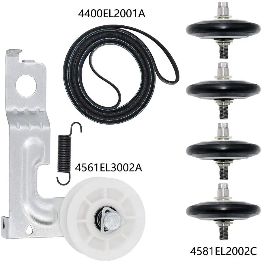 

4581EL2002C Dryer Repair Kit Replacement Assembly 581EL2002C Drum Rollers and 4561EL3002A Idler Pulley 4400EL2001A Drive Belt