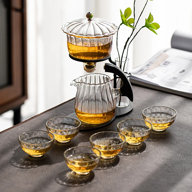 Creative Flower Arrangement Teapot Glass Lazy Automatic Tea Making Household Pu'er Scented Kung Fu tea Tea Set Infuser Drinking