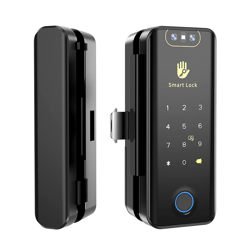 OEM TTlock 3D Face  Fingerprint Time Attendance Smart Glass Door Lock with Camera for Office