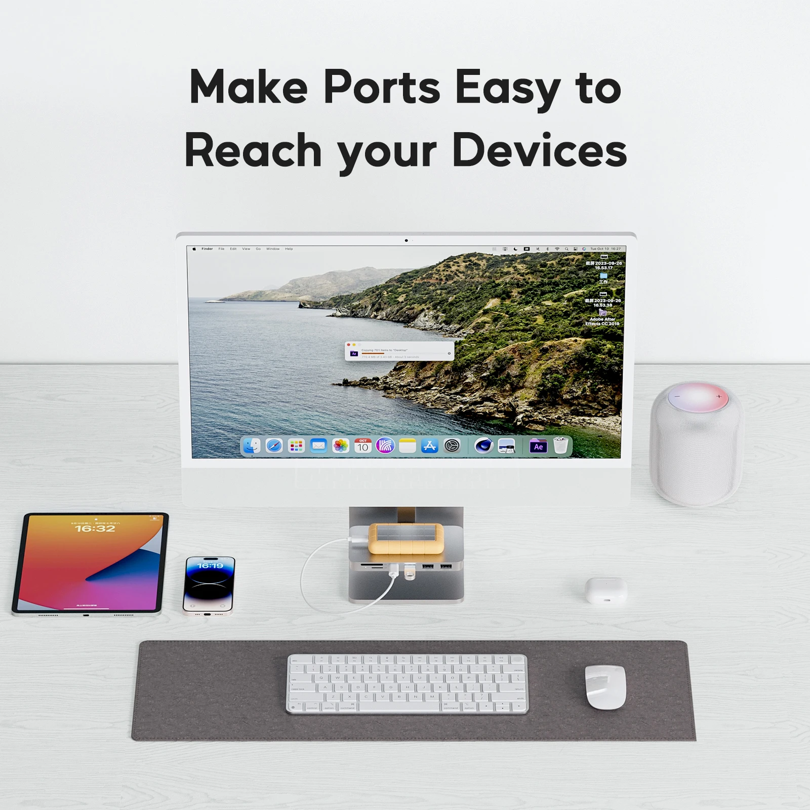 Hub USB C PULWTOP para imac 24 polegadas M1/M3/M4, hub imac com USB-A/USB-C 10 Gbps, 2 USB A 2.0, SD/TF