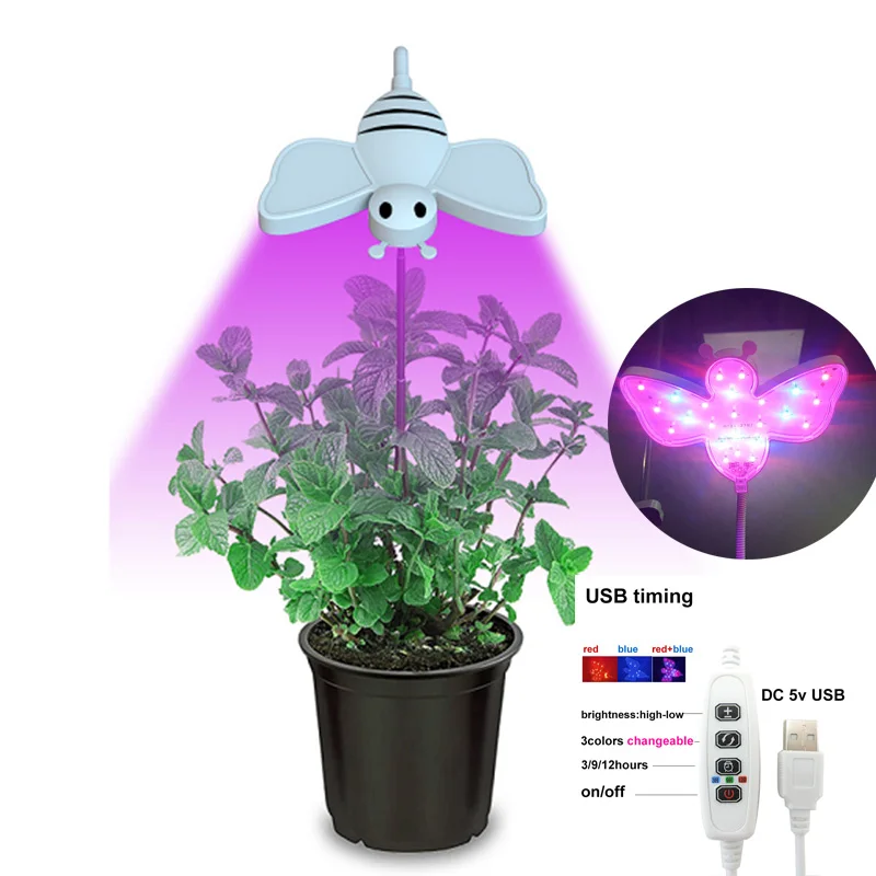 

24 LED plant Grow Light DC 5V USB Timing Phytolamp desk Holder For led aquarium Plants Timer Full Spectrum Lamp Indoor Flower