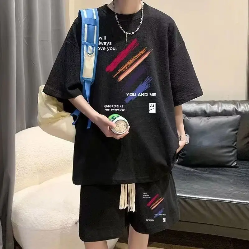 

Костюм для мальчиков, молодежные летние повседневные спортивные шорты, футболка с короткими рукавами, модные мужские брендовые шорты