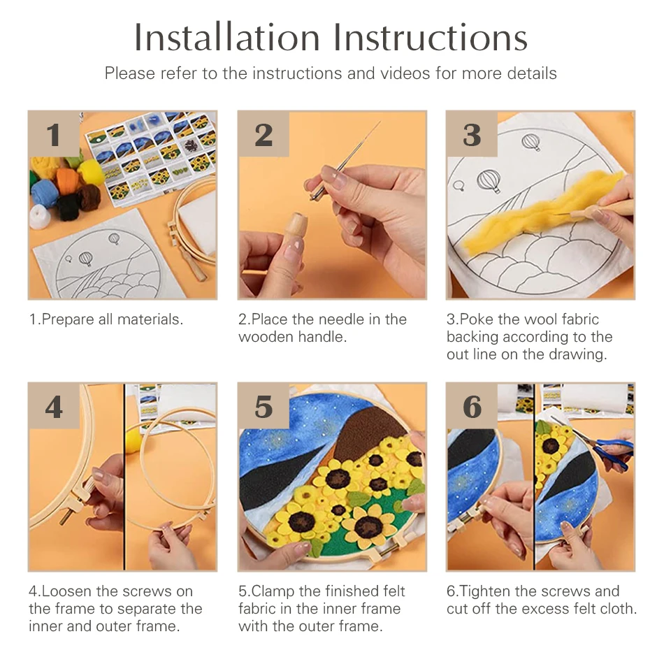 Needle Felting Kits Beginners, DIY Wool Needle Felting Starter Kit, Needle Felt Set with Picture Frame Used for Home Decoration