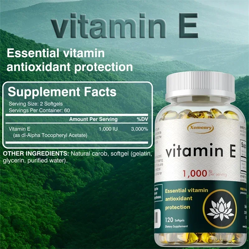 Vitamin E (1000 IU) Mixed Supports Immune System & Skin Nutrition - Natural Antioxidant - Gluten & Dairy Free