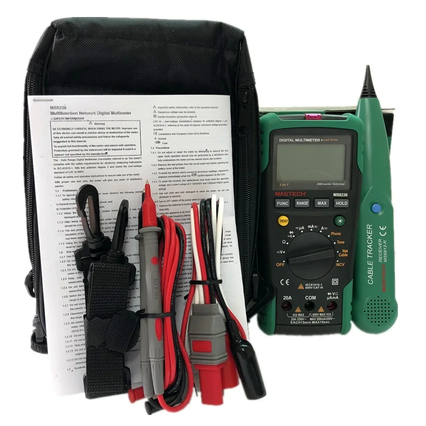 MASTECH MS8236 Digital Multimeter Network Cable Track Tester Tone Telephone Line Check Digital Network Line Tester Non-contact