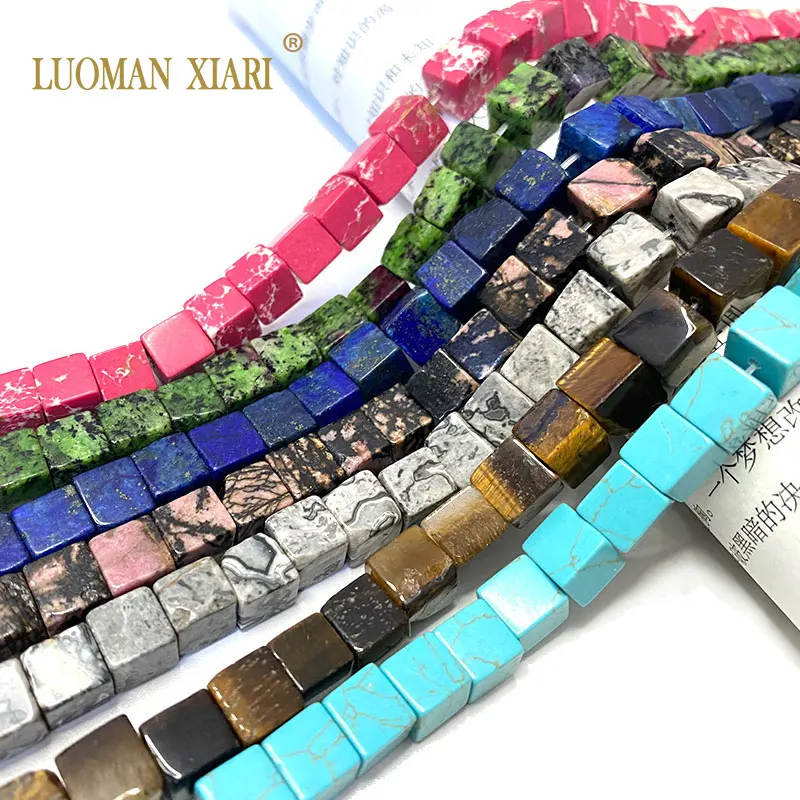 Neue 6x6mm Platz Cube Jaspers Grün Jade Lapislazuli Malachit Natürliche Stein Spacer Perlen für Schmuck Machen diy Armband