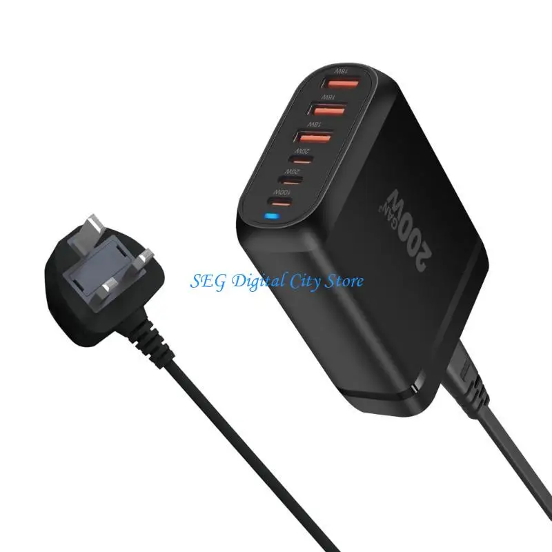 

U75B Highly Speed 6Port USB C 200W Charging Block for Phones, Tablets,Laptops Quick Power Delivery Adapters with Base