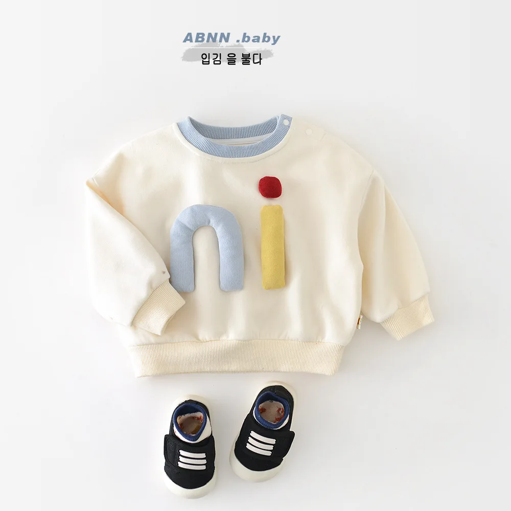 2026 Spring New Baby Long Sleeve Sweatshirt Boys Casual Pullover Infant Girls Loose Cotton Tops Toddler Letter Sweatshirt