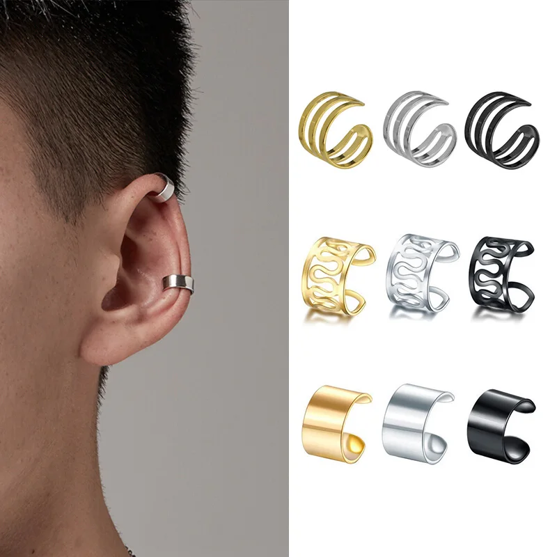 Korean Men's Ear Cuff Fashion Titanium Steel Clip Earrings For Men Single Ear Clips Without Pierced Ears Stainless Steel Jewelry