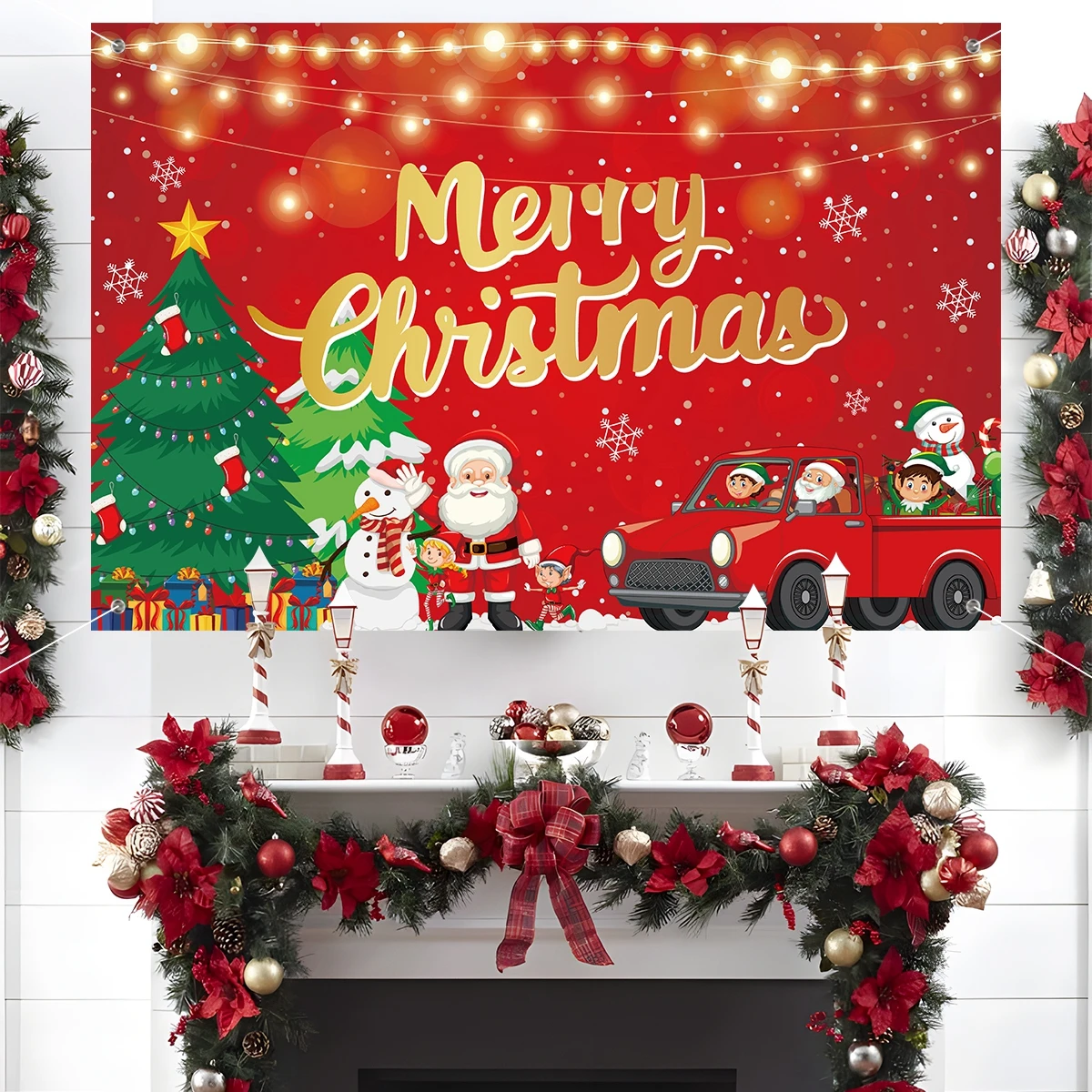 Christmas Cartoon Backdrop Merry Christmas Decoration for Home 2024 Background Xmas Ornament Navidad Natal New Year Gift 2025