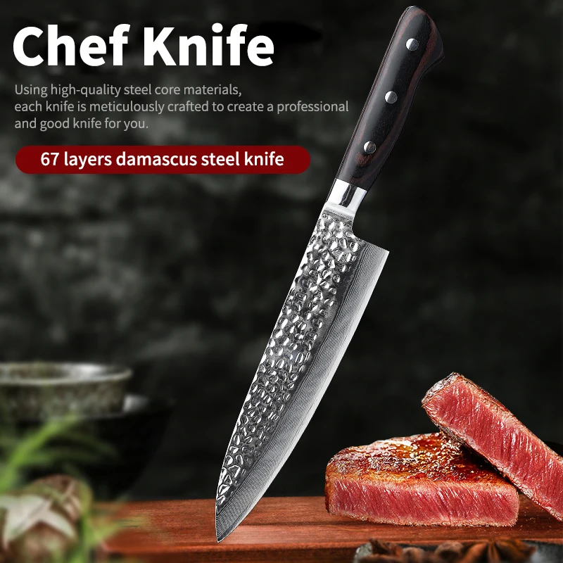 FINDKING Raven Series Damascus Steel Edge 8 Inch Gyuto Chef Knife Sharp Kitchen Knife Japanese Cutting Knives Pakka Wood Handle