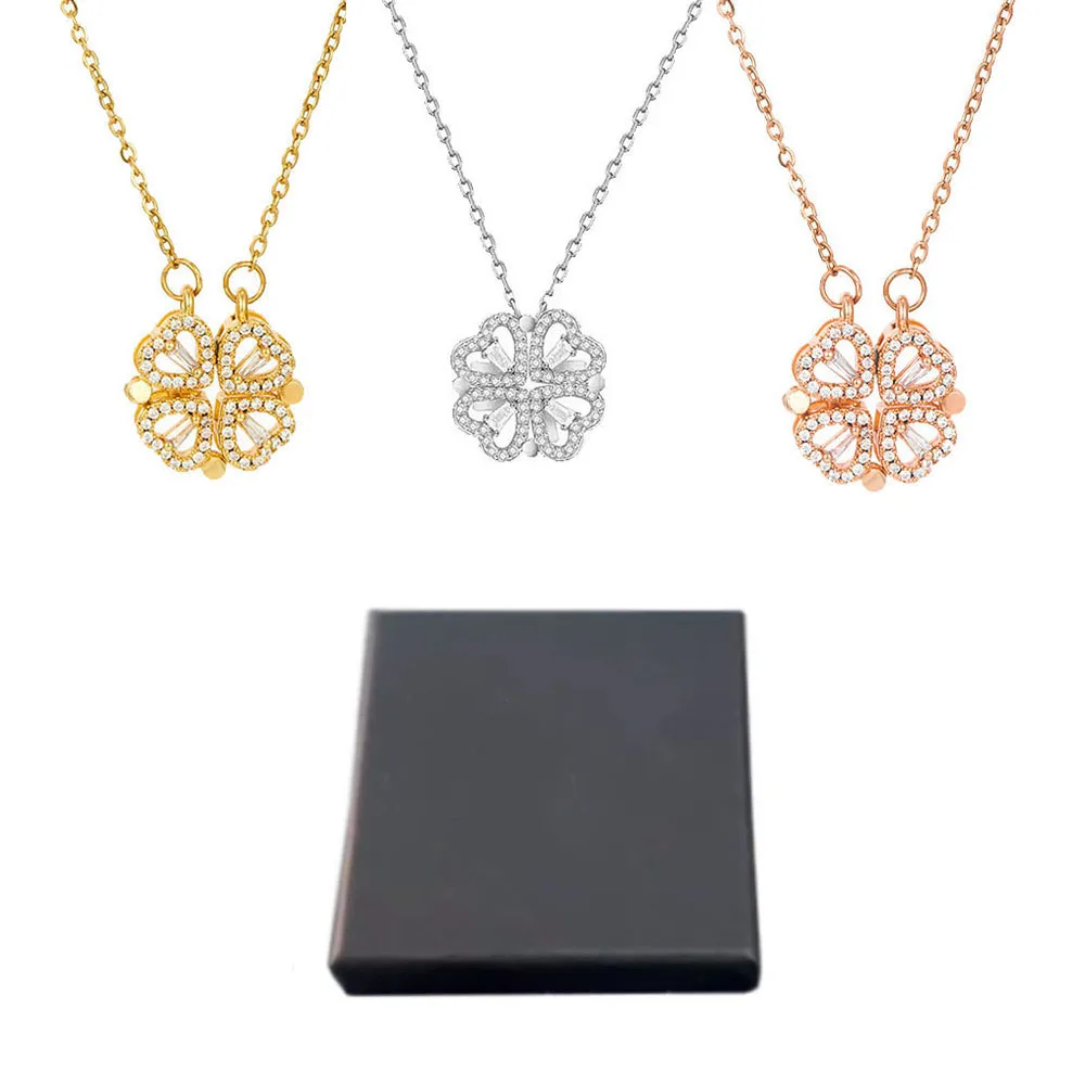 2024 Lucky Four-leaf Clover 3pcs Necklace In Black Box With Logo For BR Shopper