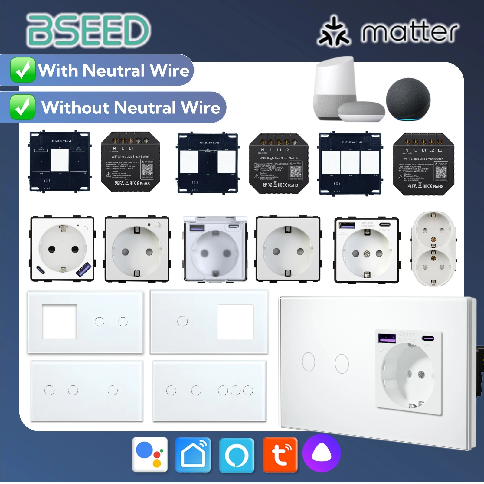 Smart Home Yandex - BSEED WiFi Matter Touch Schakelmodule 1/2/3-voudig