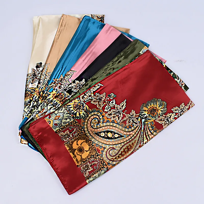 Heitou Square Scarf Classic Retro Shawl Printed Towel Scarf Bandana Foulard Silk Wraps 90CM Luxury Pashmina Neckerchief Hijab