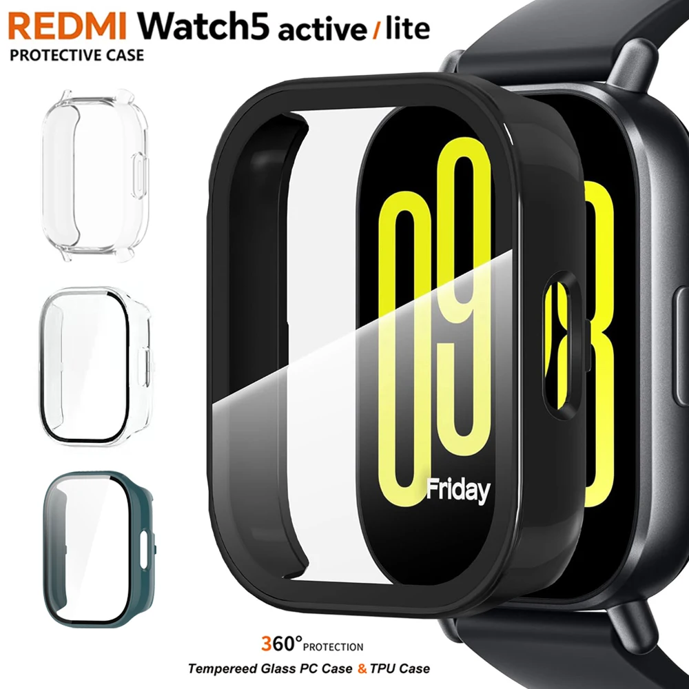 Tempered Glass PC Case For Xiaomi Redmi Watch 5 Active/Lite Case Soft TPU Screen Protector Watch Cases For Redmi Watch 5 Lite