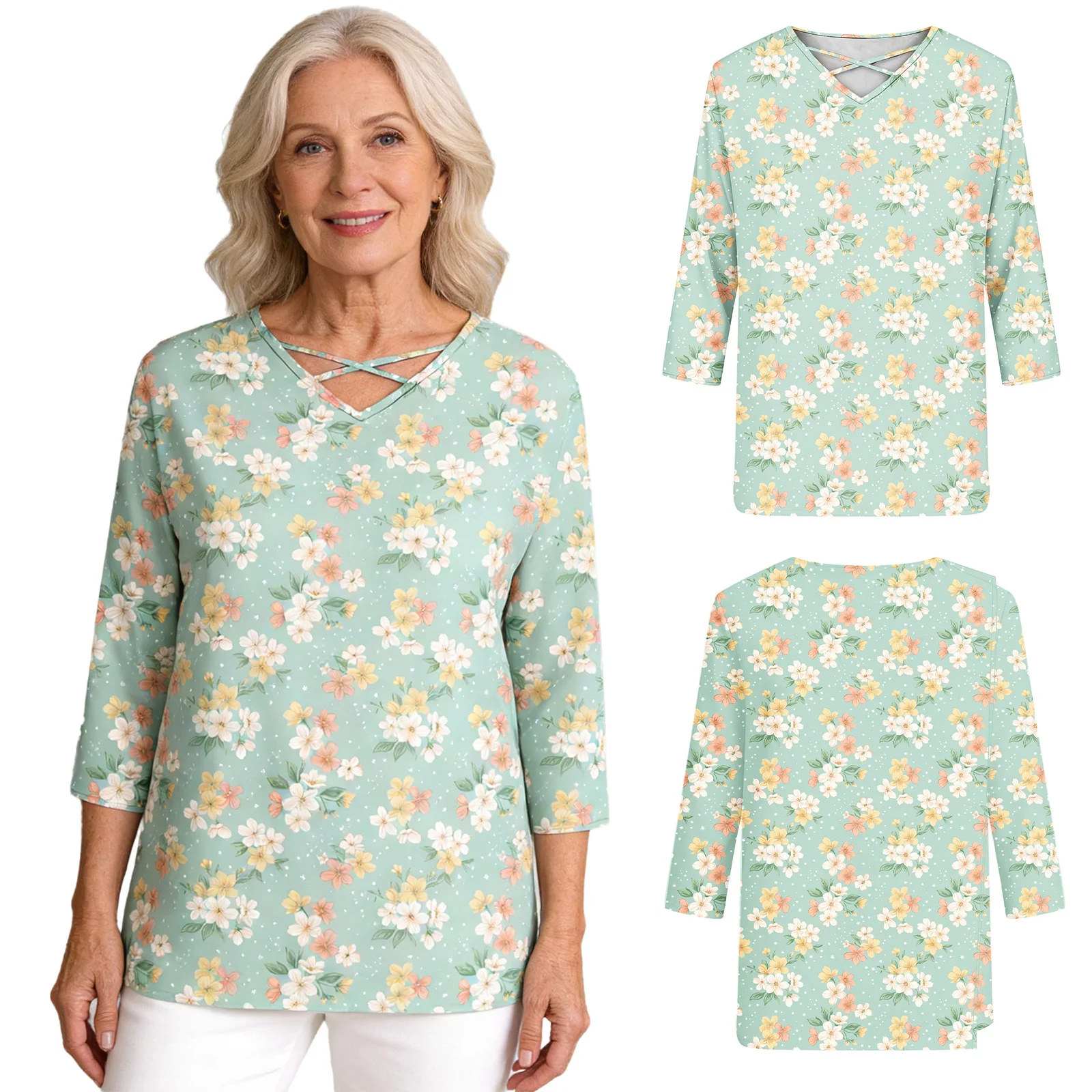 

Women Open Full Back Adaptive Blouse Shirts Lingerie Half Sleeve Floral Pattern Shirt Top for Elderly Caring Alzheimer Patient