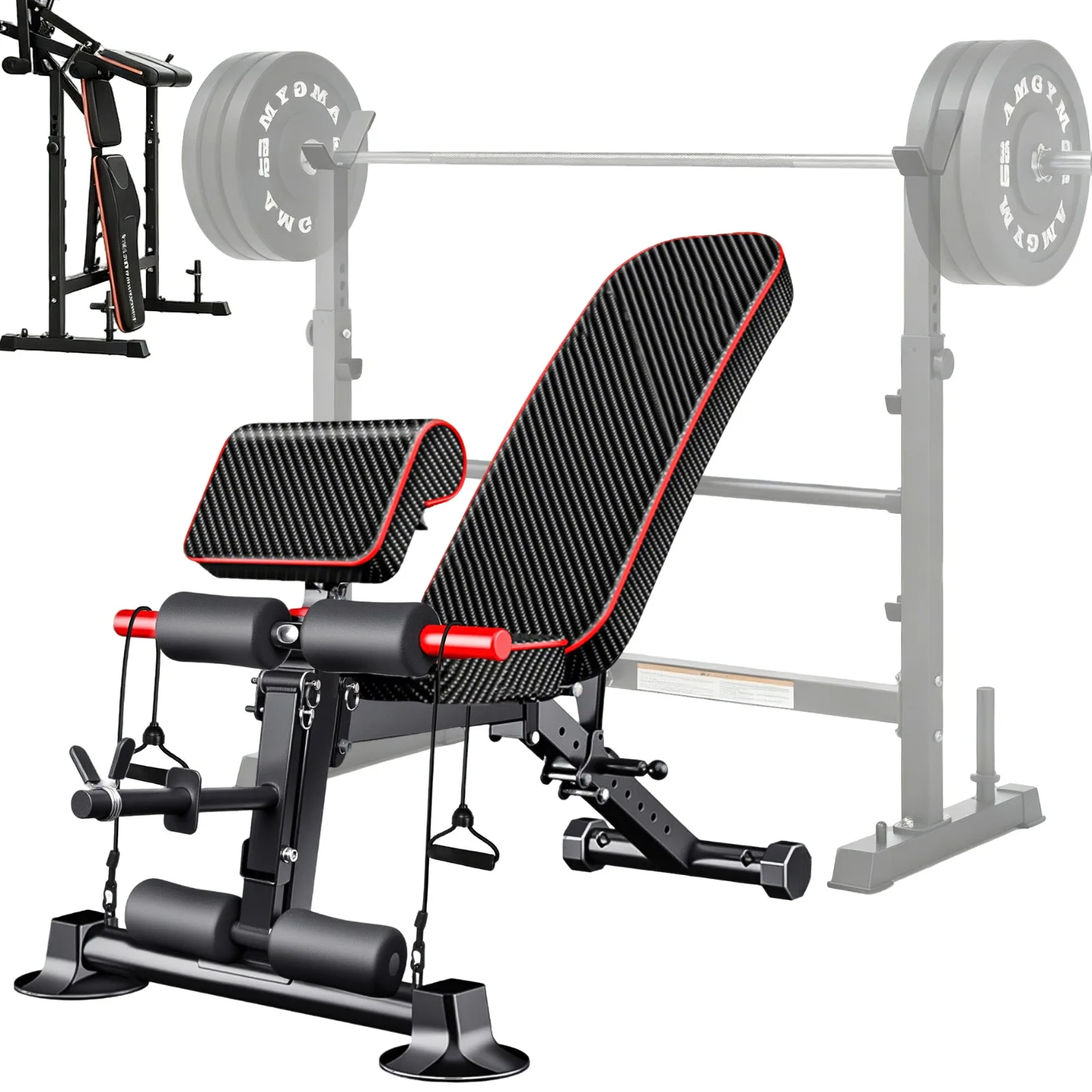 Verstellbare Trainingsbank mit Beinverlängerung, klappbare Hantelbank mit Neigungsverstellung, maximale Belastung 350 kg, Ganzkörper-Trainings-Fitnessbank – Detail 1