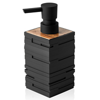 Matte Black with Teak Wood Decoration Soap Dispenser for Bathroom Kitchen Countertop Square Large Capacity 10 oz