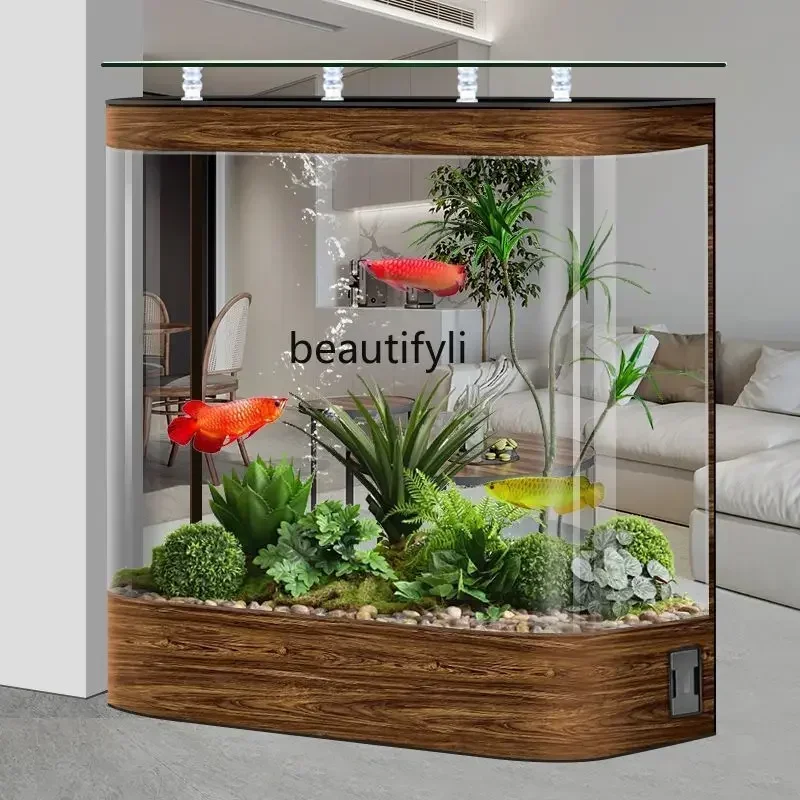 

cqyFish tank living room medium and large fish tank aquarium glass floor screen ecological goldfish tank