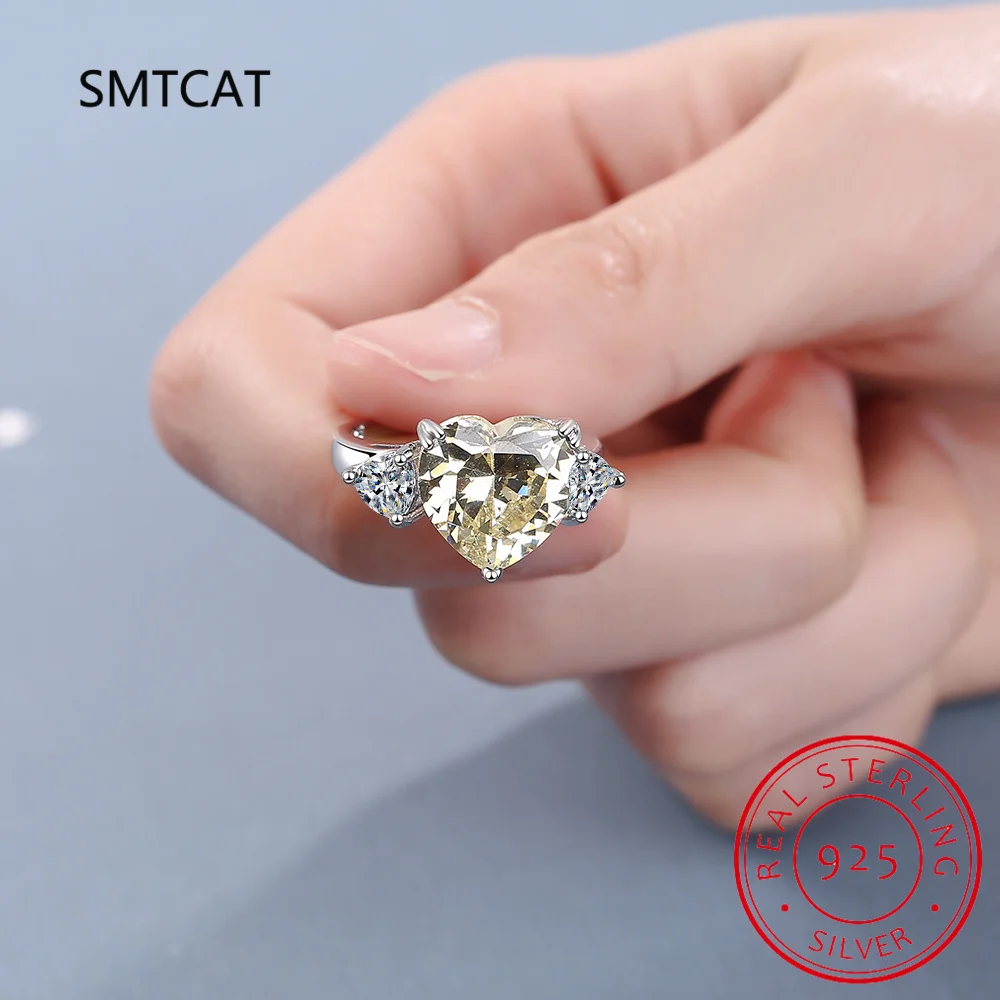 100% 925 perak murni warna D 4 karat cincin Moissanite potongan hati berkilau untuk wanita hadiah pernikahan anak perempuan perhiasan bagus