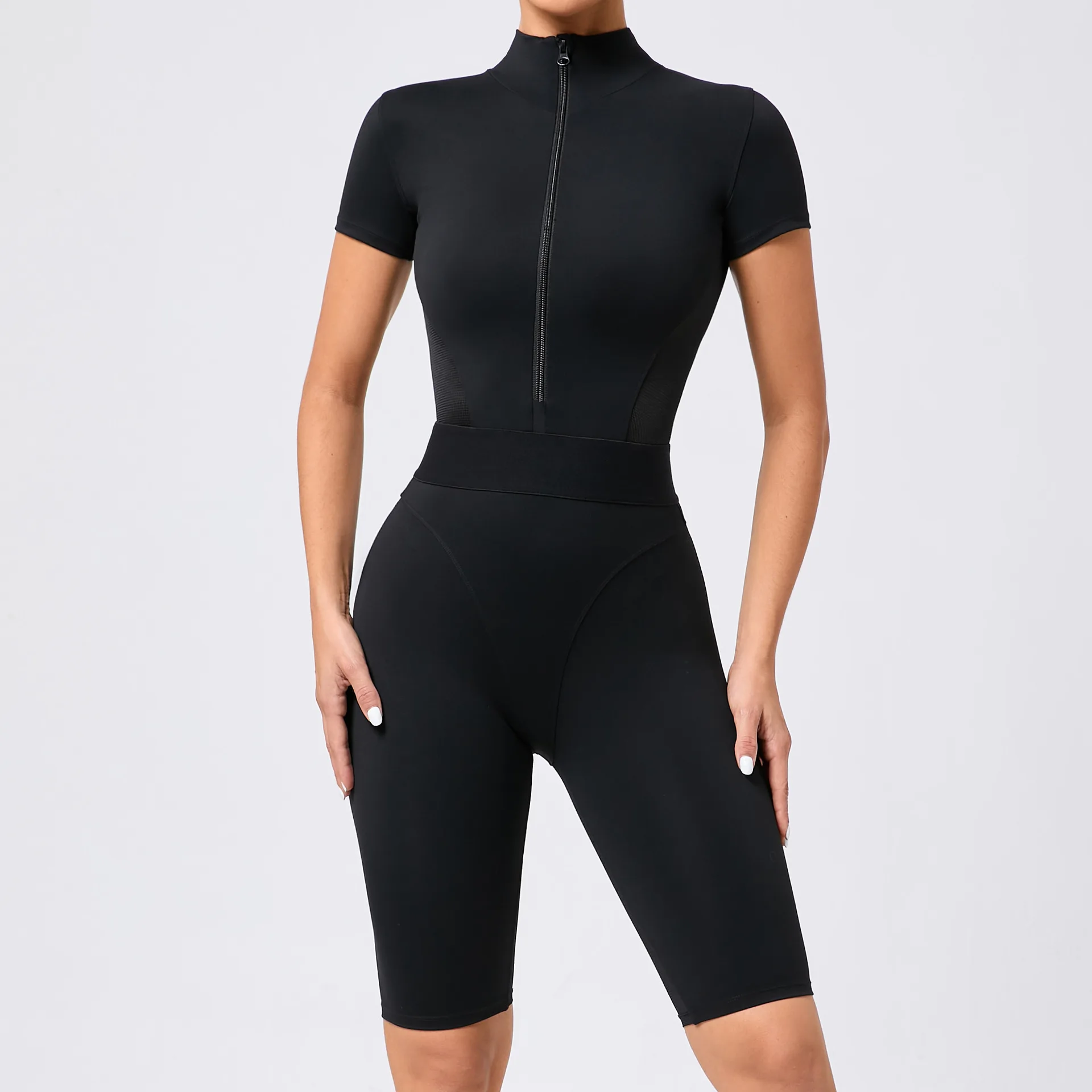 

Waist Cinching Jumpsuit Women's Tracksuit Workout Jumpsuits One-Piece Suit Zipper Short Sleeves Yoga Set Gym Fitness Bodysuit