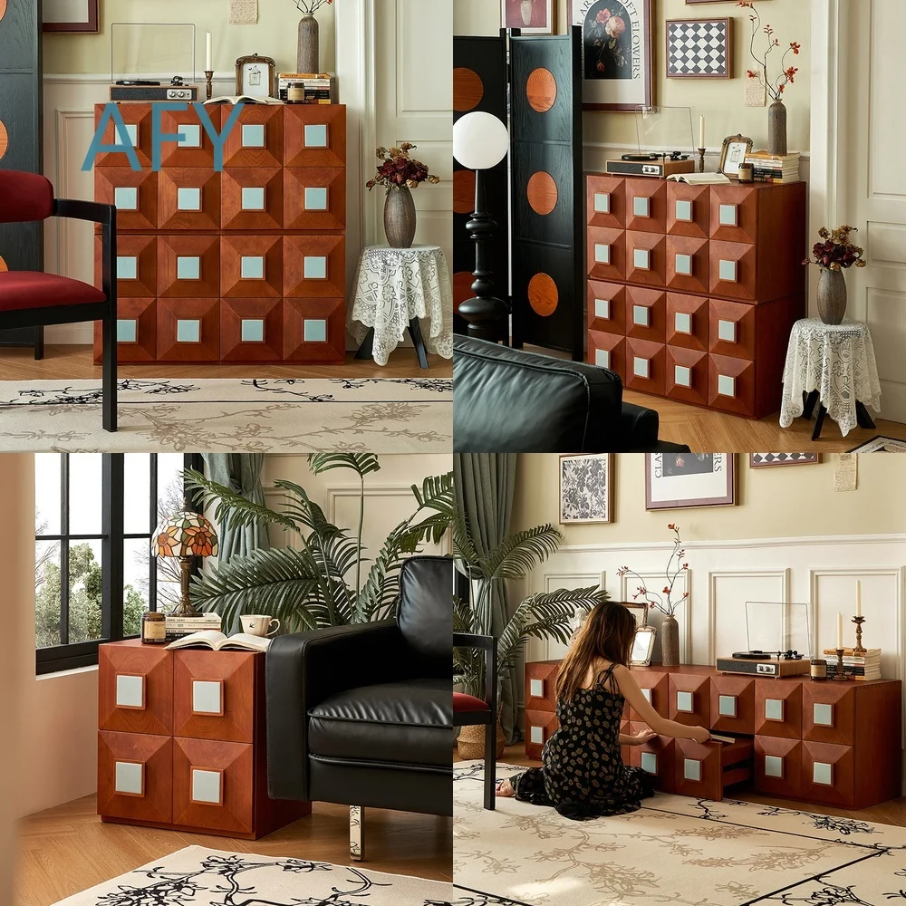 Vintage French Style Modular TV Stand Cabinet for Living Room Multi Functional Home Storage Chest of Drawers Retro Solid Wood