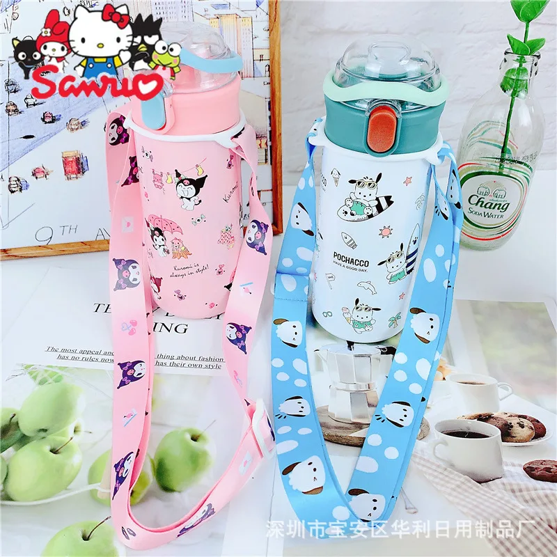 Sanrio Melody Kuromi Hello Kitty Cinnamoroll Pochacco Water Cup Strap Water Bottle Strap Carry Thermos Cup Diagonally Shoulder