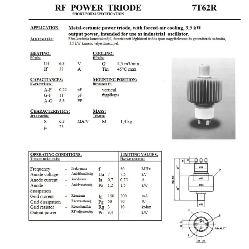 Tube triode RF oscillator vacuum tube power network tube electronic 7t62r (e3062)