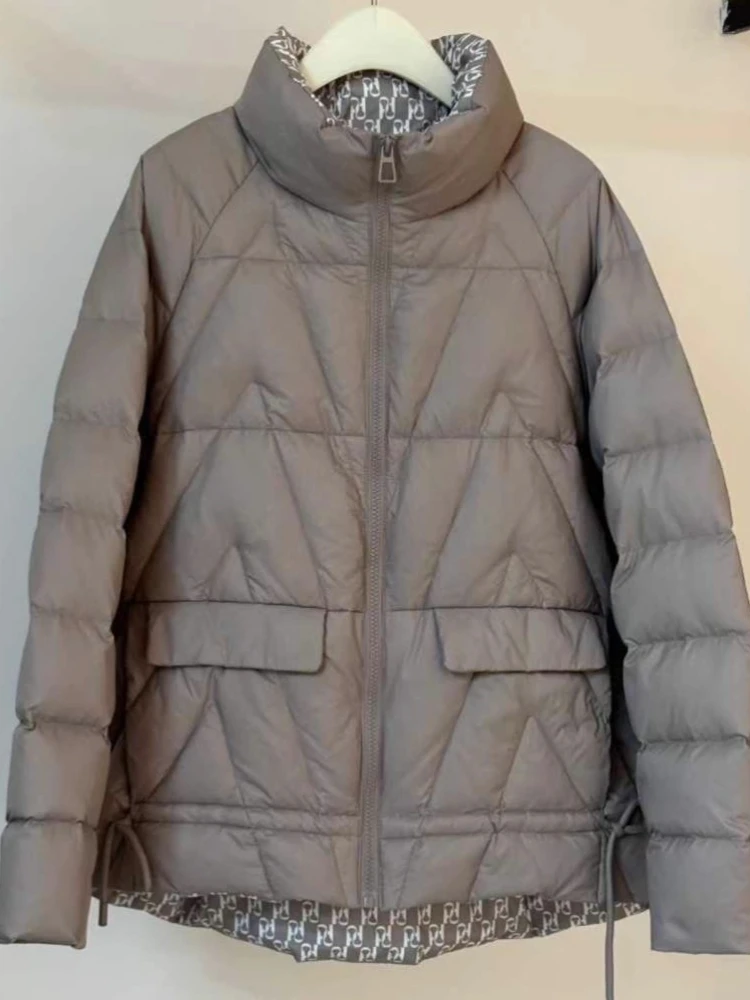 2025 nova cor sólida parkas inverno leve para baixo jaqueta moda casual solto elegante feminino pato branco puffer casaco outerwear