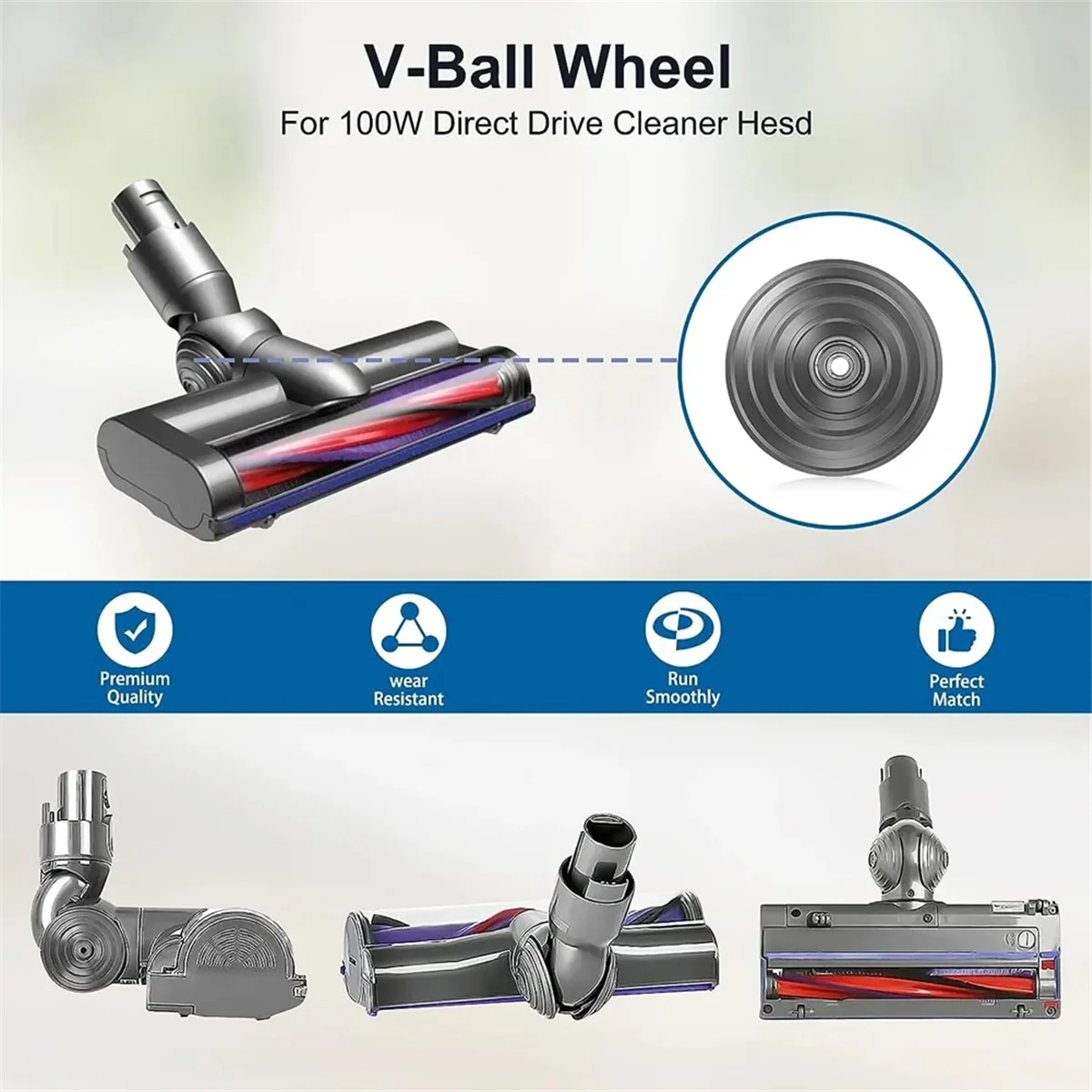 V-Ball Wheels para aspirador Dyson, Direct Drive Cleaner, substituição da roda principal, Acessórios Peças, 100W, V10, V11, V15