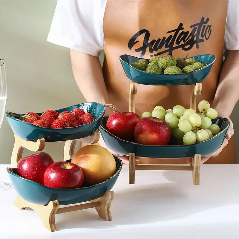 Creative Bamboo Wood Nordic Style Two-Layer Three-Layer Fruit Dried Fruit Snack Family Snack Plate