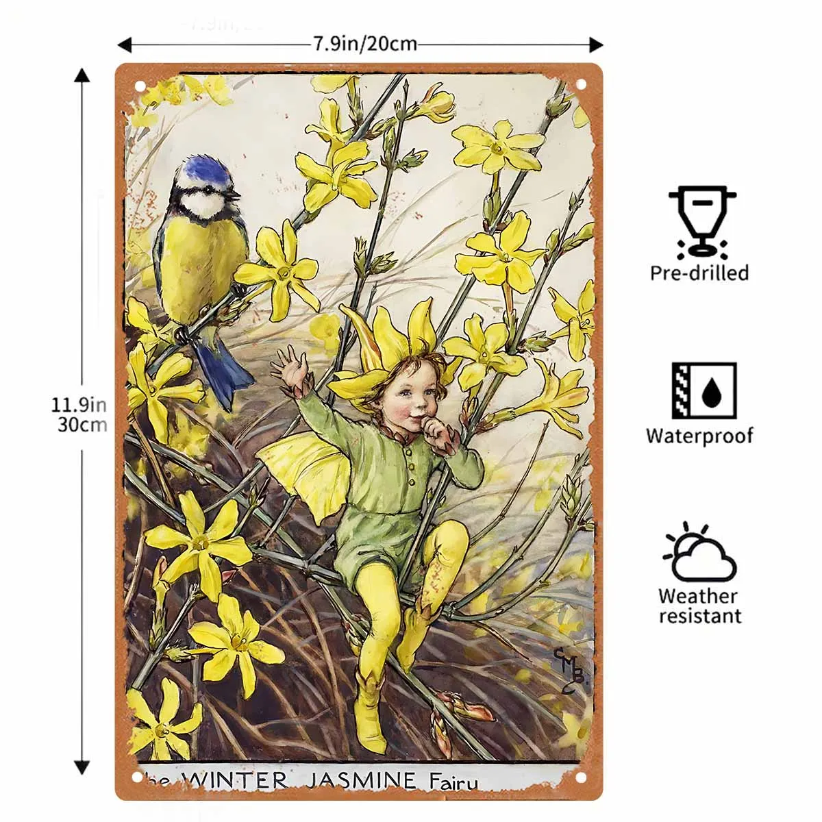Fairy in a Flower Bed Vintage Metal Sign Poster Frames Cafe Bar Garage Room Wall Art Decoration Plaque Gift