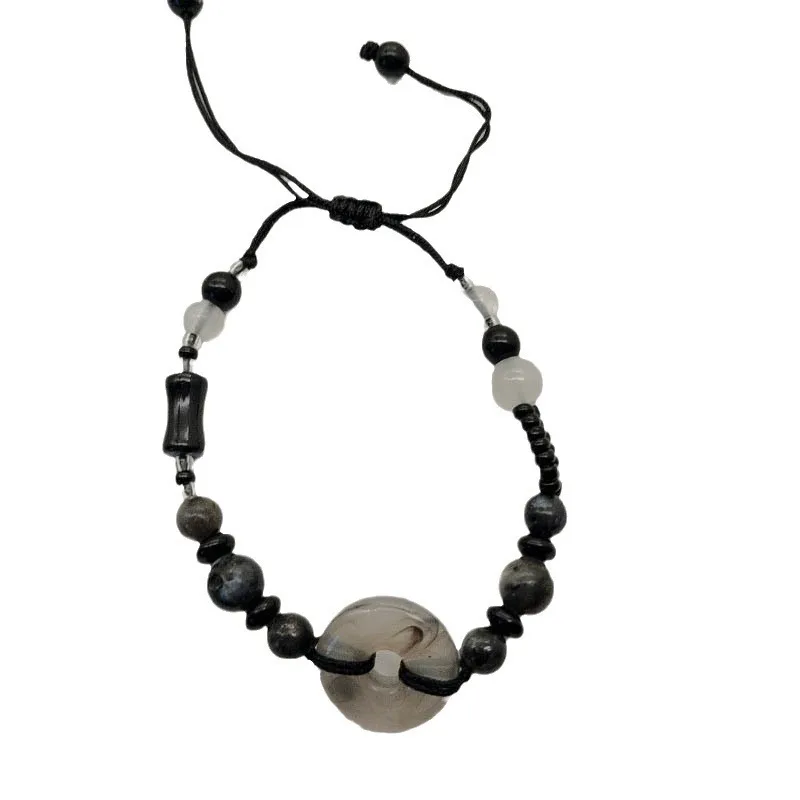 Pulsera con colgante de paz de estilo chino, diseño de nicho, sensación de alta gama, pulsera de cuentas pura tejida a mano