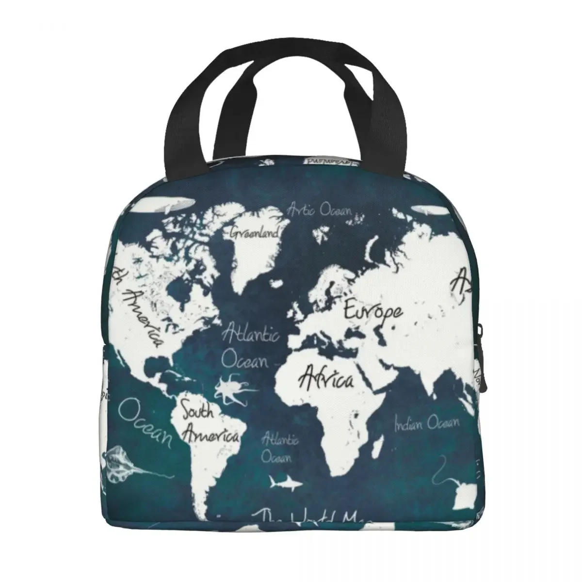 World Map Thermal Insulated Lunch Bag Women Portable Lunch Container for Kids School Children Storage Food Box