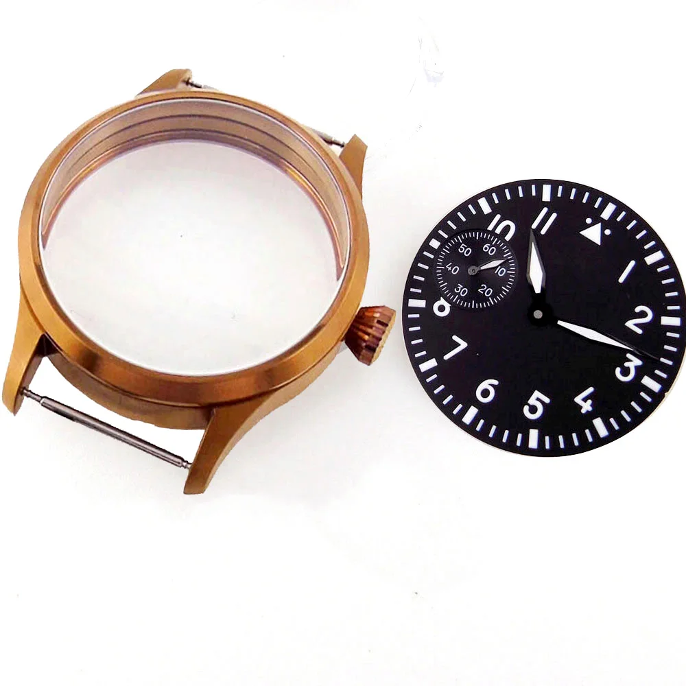 브론즈 도금 시계 케이스, 에타 6497 3600 핸드 와인딩 모브, 37mm, 블랙 블루 그린 다이얼, 시계 부품, 발광 예비 부품, 42mm