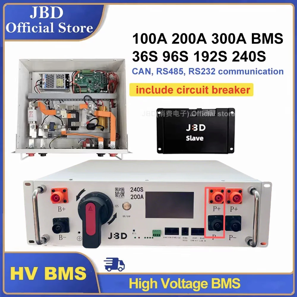 JBD HV BMS wifi app 6S-300S 300A Battery Management System Circuit Breaker 96S Master Slave LiFePO4 High Voltage BMS Customize