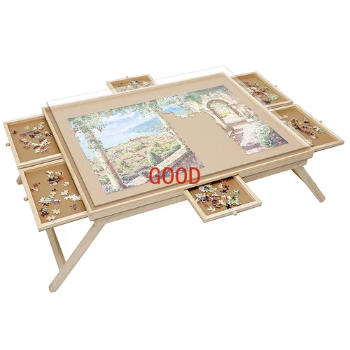 

Wooden Puzzle Table 4-Drawer Classification Storage Folding Storage Table Suitable for 1500 Pieces