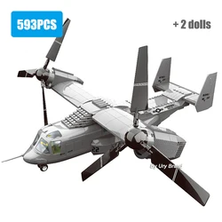 Military Helicopter Plane Army US V-22 Osprey Tiltrotor Transport Aircraft Set DIY 3D Expert Model Building Blocks Toys for Boys