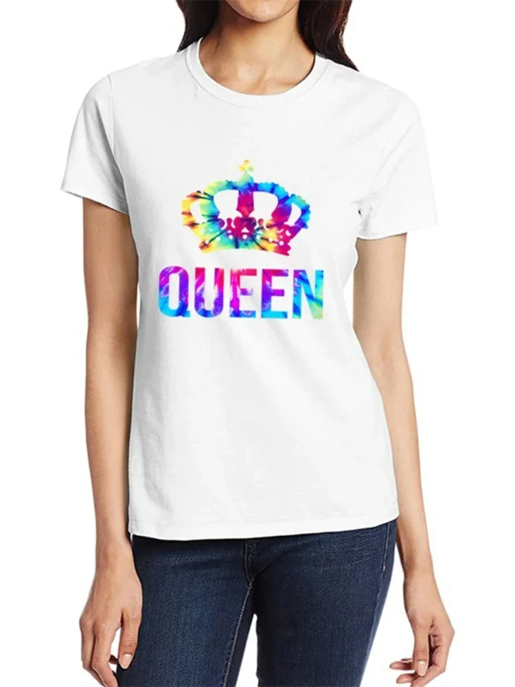 T-shirt coloré KING Calls EEN Crown Print pour hommes et femmes, t-shirt à manches courtes pour les amoureux, t-shirt à col rond, vêtements de couple à la mode