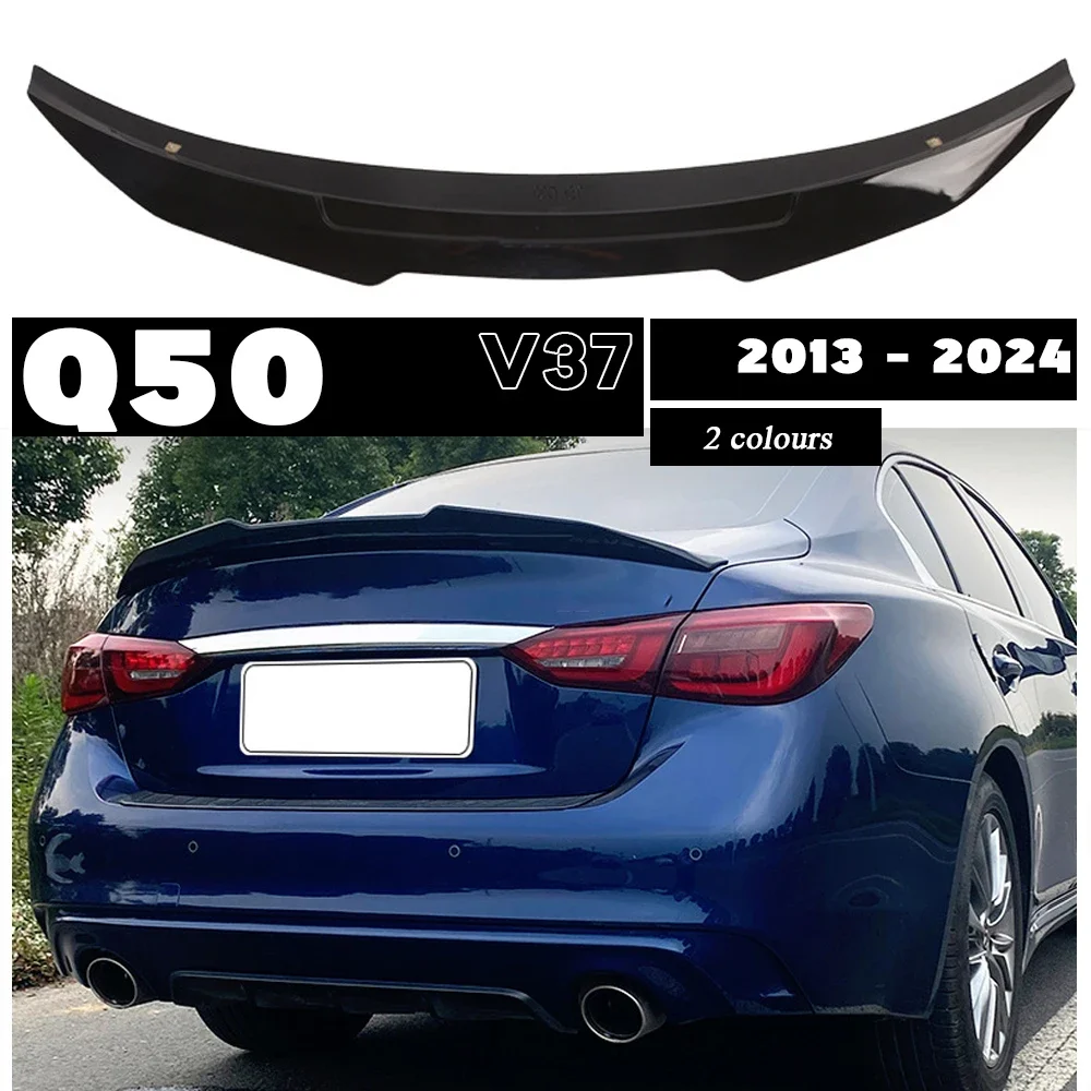 Carbon Fiber Printing Rear Boot Gloss Black High-kick Tunk Lid Spoiler for Infiniti Q50 V37 2013 - 2024 4-Door (Fits All Trims)