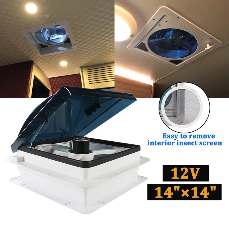 

TYTXRV 14"CE 12V Caravan Accessories Exhaust fan 6 Speed with LED Detachable lnsect-proof net Manual and Electric For RV Camper